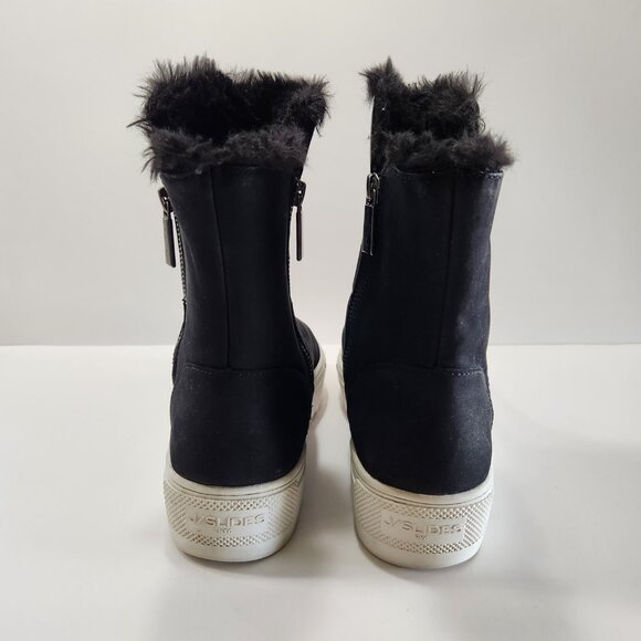 J/Slides NYC "Selene" Black Suede Faux Fur Waterproof Boots Size 7 - Picture 4 of 13